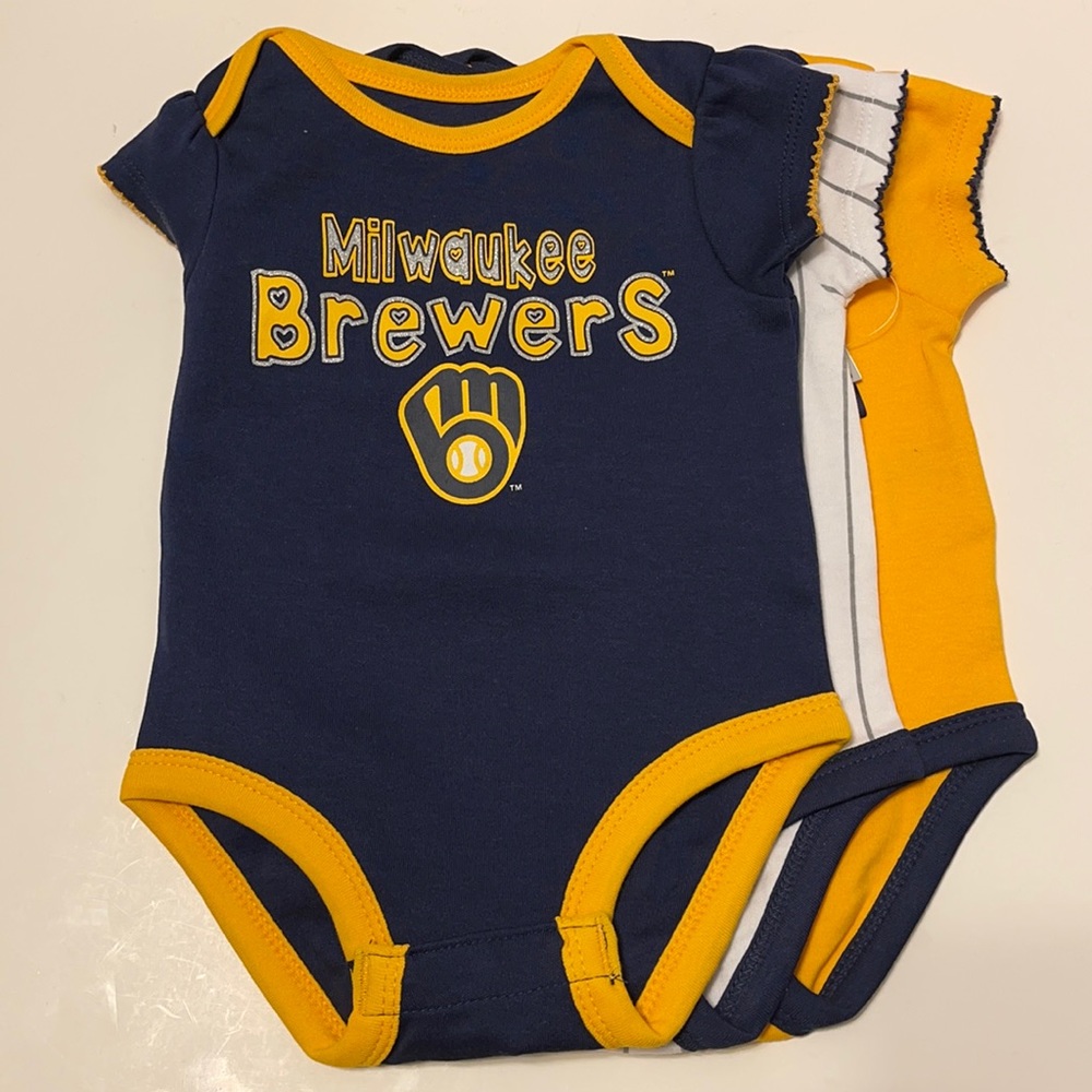 MLB Milwaukee Brewers Baseball Baby Girls 0-3 Month  3 Pc Short-Sleeve Bodysuits